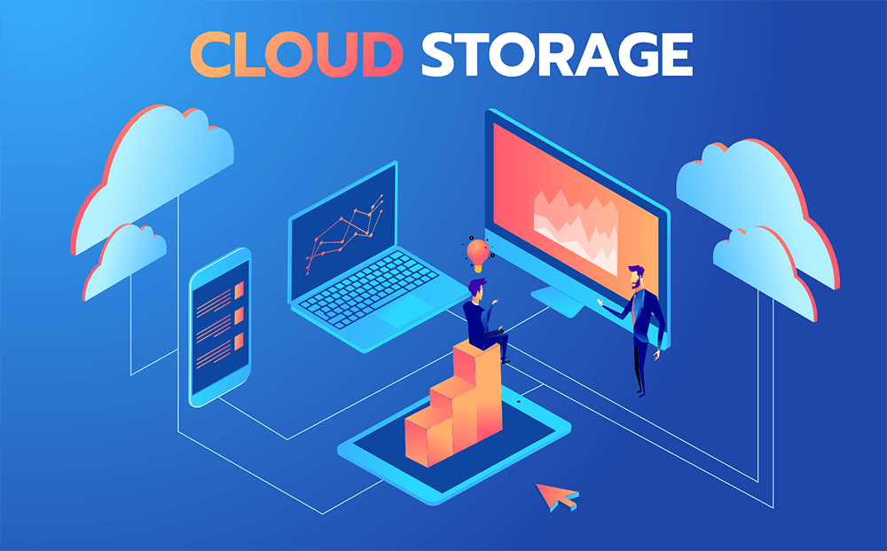 cloud An illustration depicting different forms of cloud storage solutions and how they affect business operations